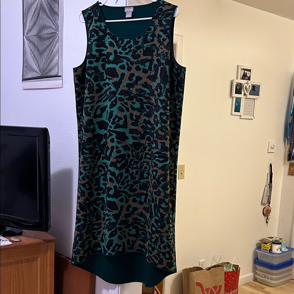 Chico's Green and Brown Animal Print Midi Dress